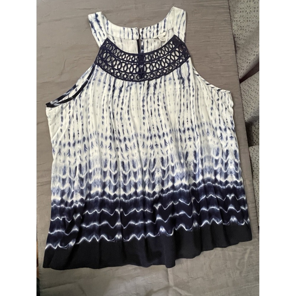 CATO Blue Pullover Blouse Shirt 18/20W Blue Tie Die Flowing BOHO